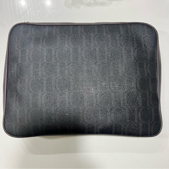 CH Carolina Herrera Dark Brown Monogram Canvas Laptop Bag - Picture 1 of 16